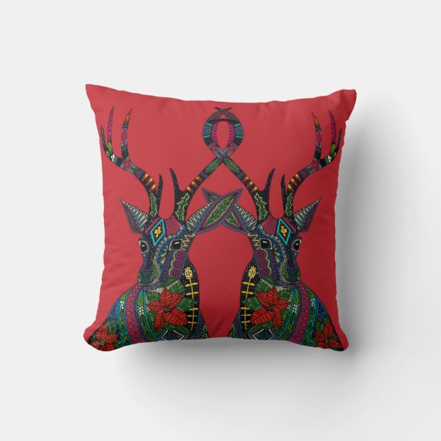 poinsettia deer red cushion (Front)