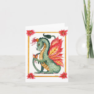 Poinsettia Dragon Holiday Card
