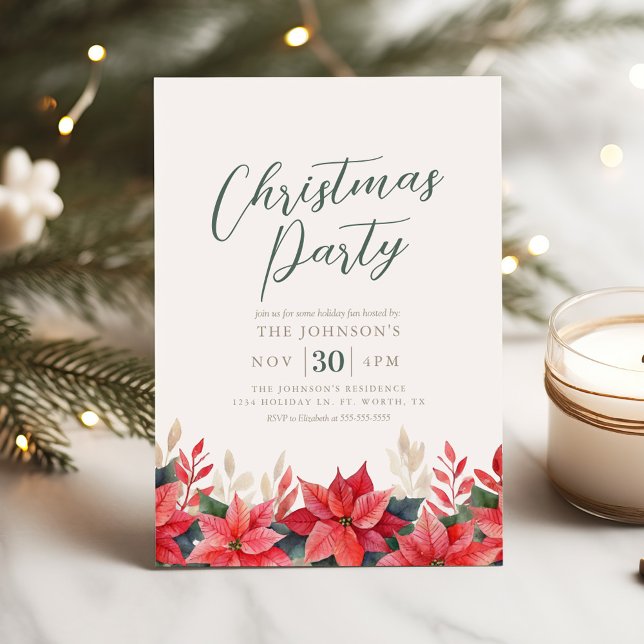Poinsettia Elegant Christmas Party Invitation (Creator Uploaded)