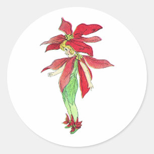 Poinsettia Fairy Classic Round Sticker