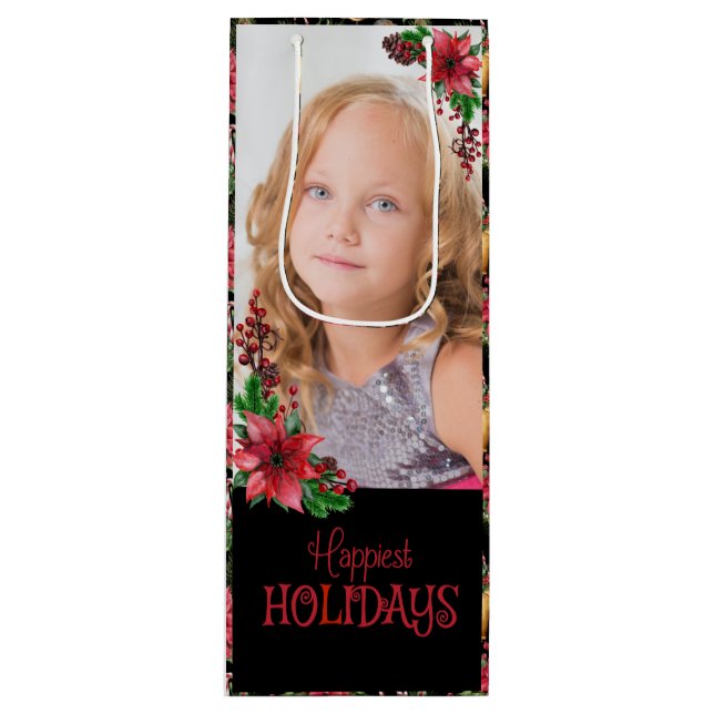 Poinsettia Family Photo Wine Gift Bag (Front)