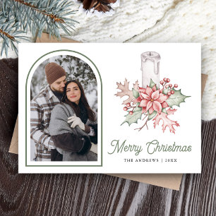 Poinsettia Festive Candle Arch Photo Christmas Holiday Card