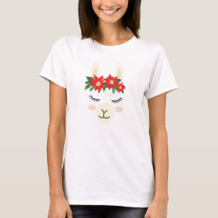 Poinsettia Festive Christmas Llama   Holidays T-Shirt