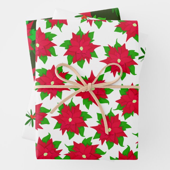Poinsettia Festive Mexican Christmas Wrapping Paper Sheet (In situ)