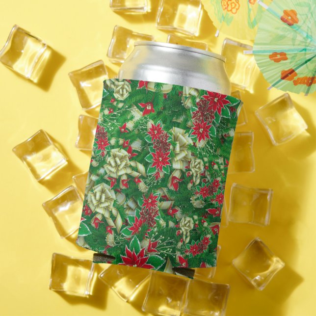 Poinsettia Fir Leaves Ribbons Floral Christmas | Can Cooler (In Situ Summer)