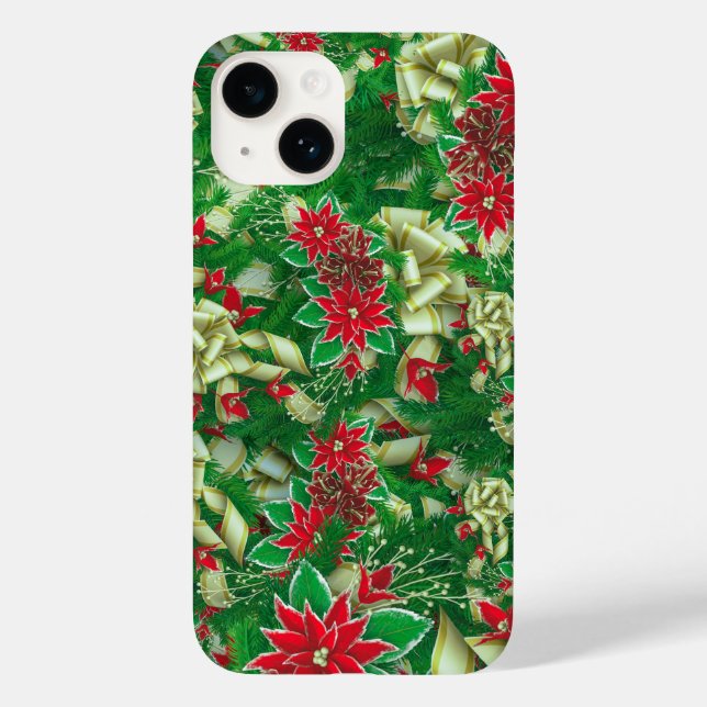 Poinsettia Fir Leaves Ribbons Floral Christmas | Case-Mate iPhone Case (Back)