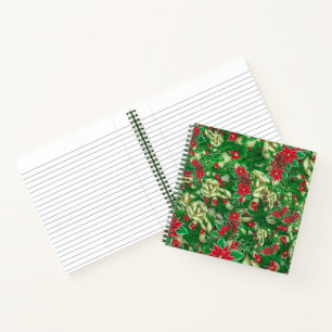 Poinsettia Fir Leaves Ribbons Floral Christmas Notebook