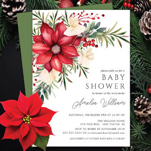 Poinsettia Floral Baby Shower Invitation