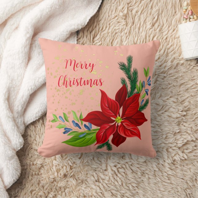 Poinsettia Floral Bouquet Cushion (Blanket)