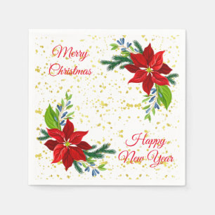 Poinsettia Floral Bouquet, Merry Christmas Napkin