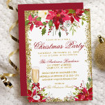 Poinsettia Floral Champagne Glass Christmas Party Invitation<br><div class="desc">Modern Elegant Christmas Party Watercolor Poinsettia Floral Invitation - Gold Glitter Frame. Champagne Glass with Red Bow</div>