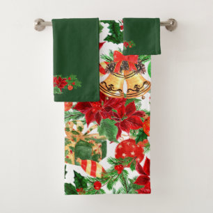 Poinsettia Floral Christmas Bath Towel Set