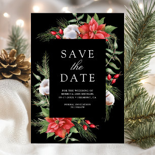 Poinsettia Floral Christmas Black Wedding Photo Save The Date