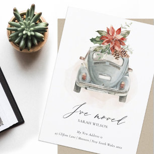 Poinsettia Floral Christmas Car I have Moved Card