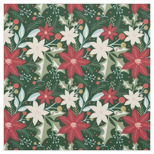 Poinsettia Floral Christmas Holiday Fabric (Swatch)