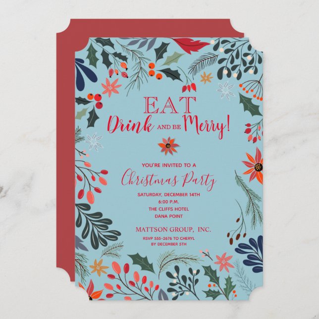 Poinsettia Floral Christmas Holiday Invitations (Front/Back)