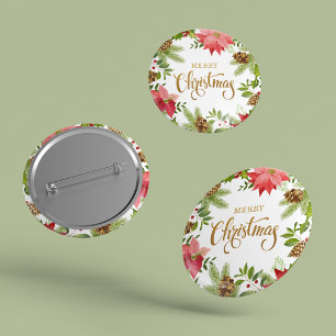 Poinsettia Floral Christmas Holidays 6 Cm Round Badge