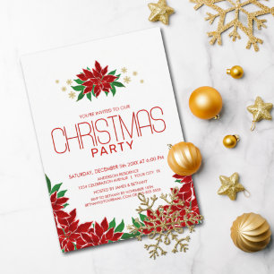 Poinsettia Floral Christmas Party Invitation