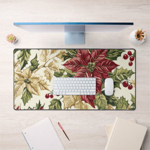 Poinsettia Floral Christmas Pattern (14) Desk Mat