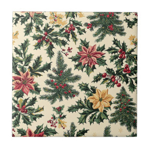 Poinsettia Floral Christmas Pattern (15) Ceramic Tile