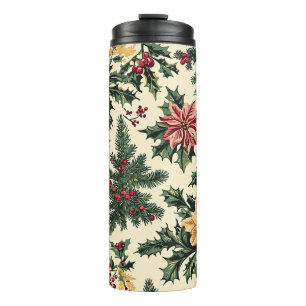 Poinsettia Floral Christmas Pattern (15) Thermal Tumbler