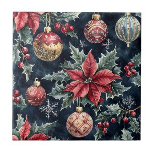 Poinsettia Floral Christmas Pattern (16) Ceramic Tile