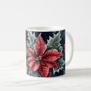 Poinsettia Floral Christmas Pattern (16) Coffee Mug