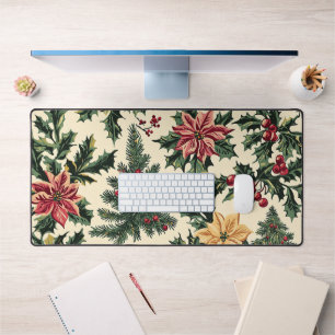 Poinsettia Floral Christmas Pattern (16) Desk Mat