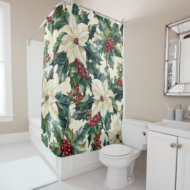 Poinsettia Floral Christmas Pattern (17) Shower Curtain (In Situ)