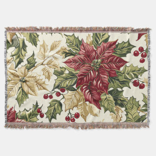 Poinsettia Floral Christmas Pattern (17) Throw Blanket