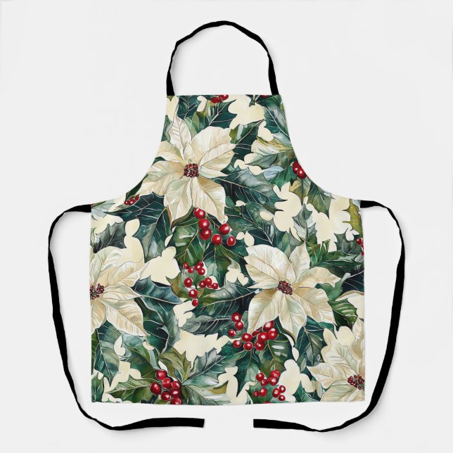 Poinsettia Floral Christmas Pattern (19) Apron (Front)