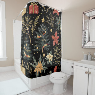 Poinsettia Floral Christmas Pattern (19) Shower Curtain