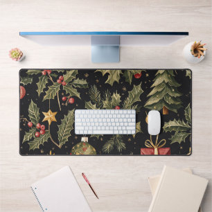 Poinsettia Floral Christmas Pattern (22) Desk Mat