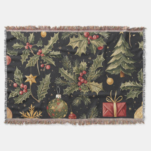 Poinsettia Floral Christmas Pattern (22) Throw Blanket