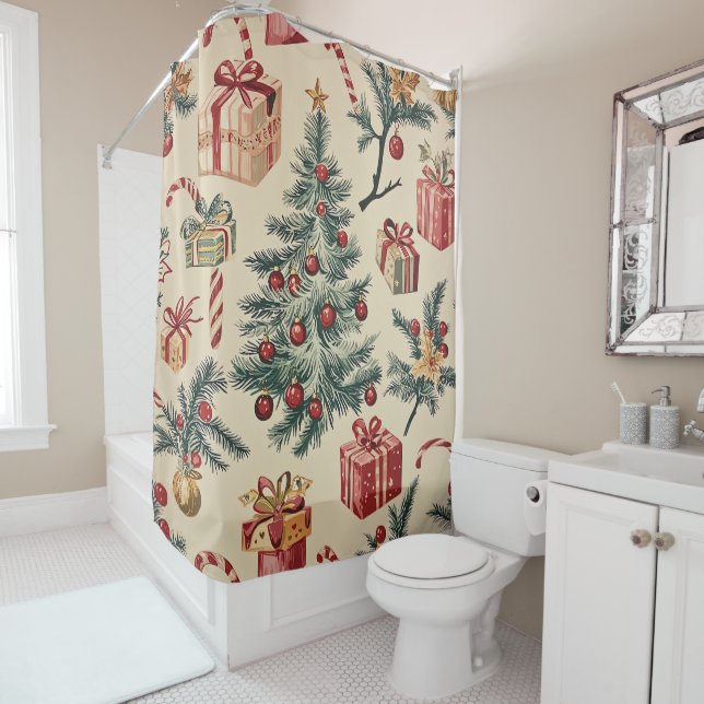 Poinsettia Floral Christmas Pattern (2) Shower Curtain (In Situ)