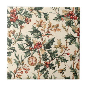 Poinsettia Floral Christmas Pattern (3) Ceramic Tile