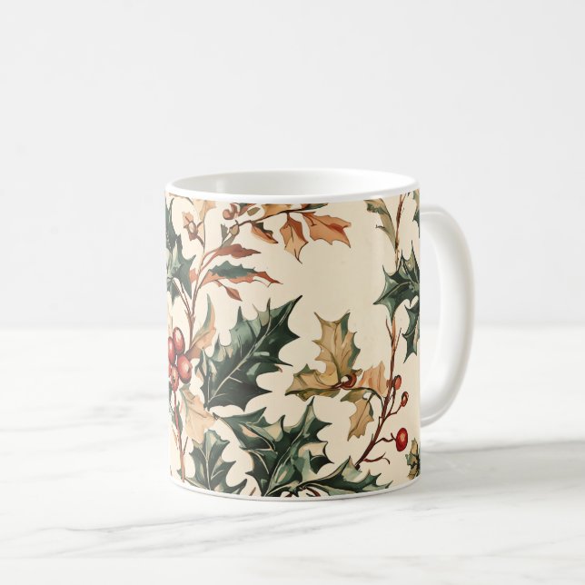 Poinsettia Floral Christmas Pattern (3) Coffee Mug (Front Right)
