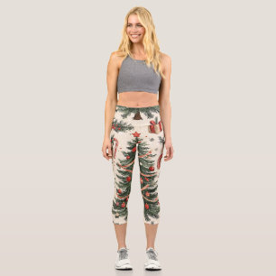 Poinsettia Floral Christmas Pattern (4) Capri Leggings