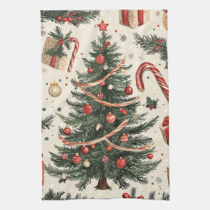 Poinsettia Floral Christmas Pattern (4) Tea Towel