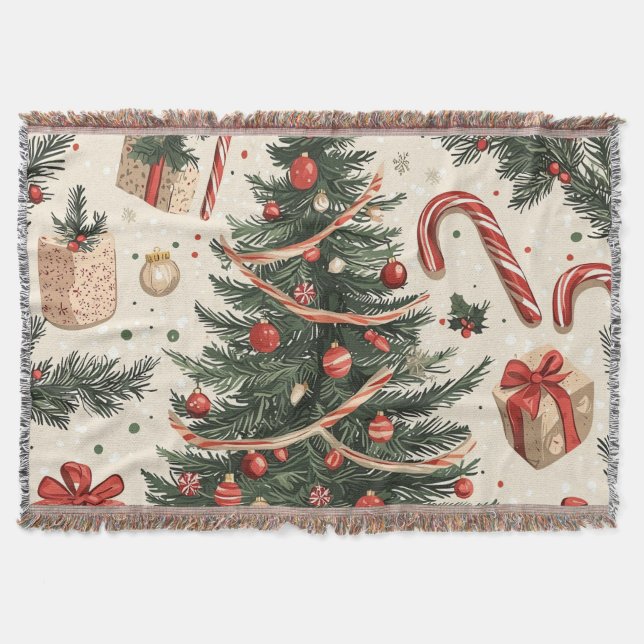 Poinsettia Floral Christmas Pattern (4) Throw Blanket (Front)