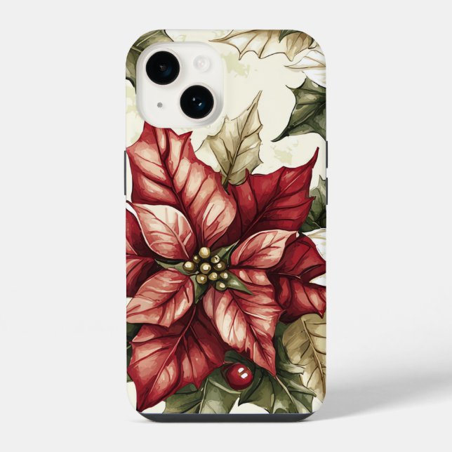 Poinsettia Floral Christmas Pattern (5) iPhone Case (Back)