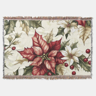 Poinsettia Floral Christmas Pattern (5) Throw Blanket