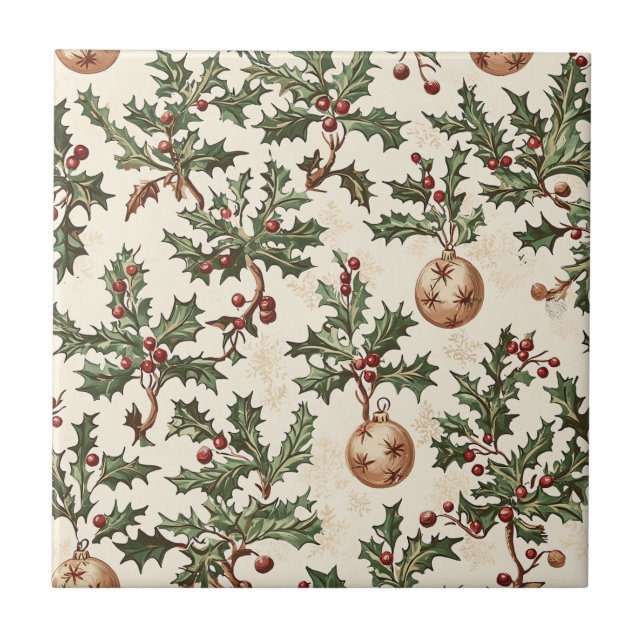 Poinsettia Floral Christmas Pattern (6) Ceramic Tile (Front)