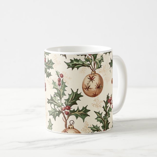 Poinsettia Floral Christmas Pattern (6) Coffee Mug (Front Right)