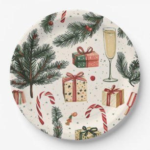 Poinsettia Floral Christmas Pattern Paper Plate
