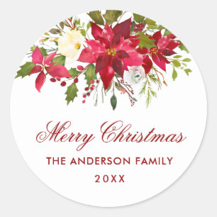 Poinsettia Floral Christmas Red Envelope Seal