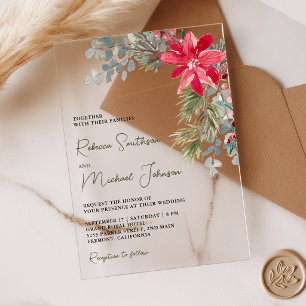 Poinsettia Floral Christmas Wedding Acrylic Invitations
