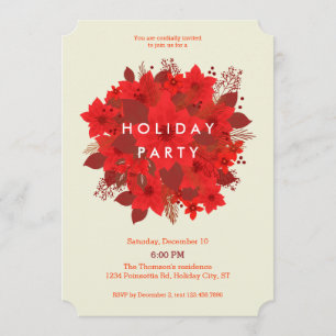 Poinsettia Floral Decor Holiday Party Invitation