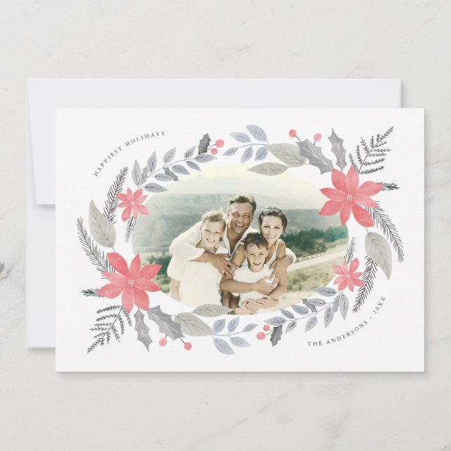 Poinsettia Floral Hand-drawn Holiday Garland Photo (Front)