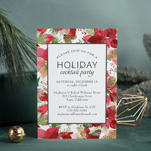 Poinsettia Floral Holiday Cocktail Party Invitation